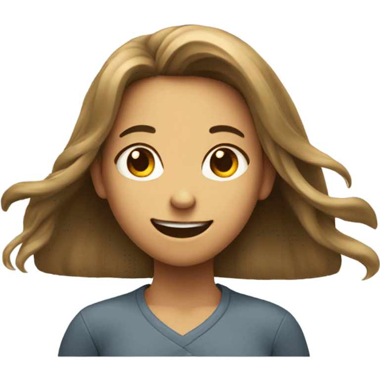 smiling girl with long hair shrugging emoji