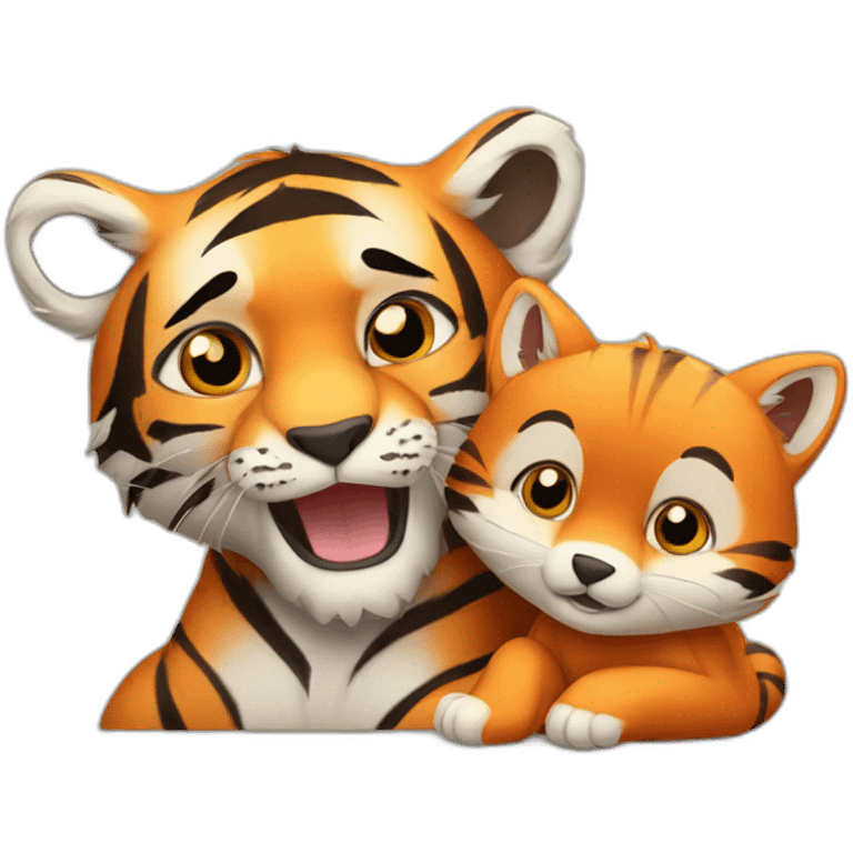 tiger cub cuddles with fox cub emoji