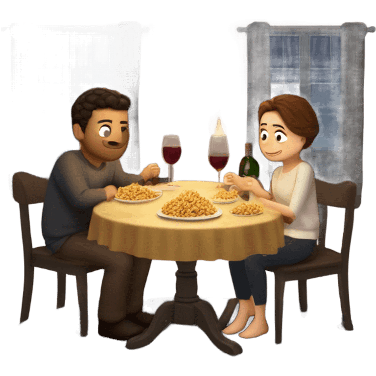 Cozy dinner for two while watching a movie emoji