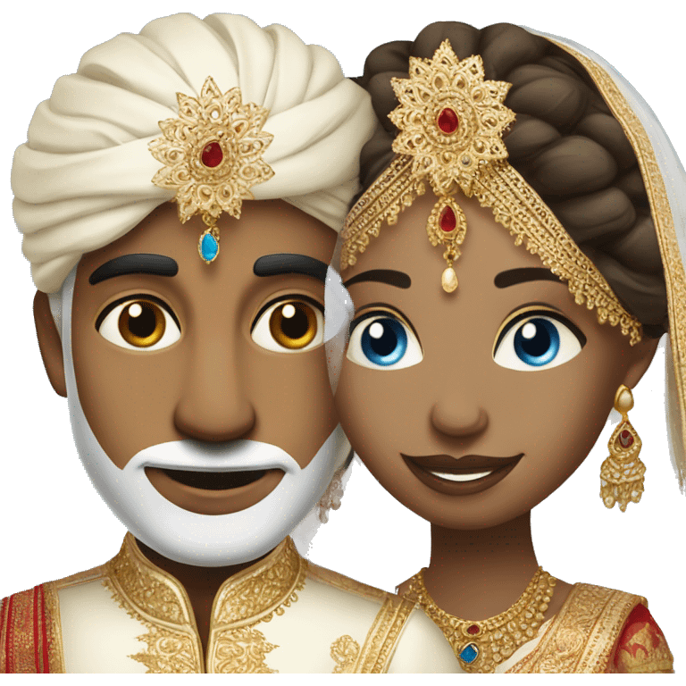 Indian groom and white skin bride with blue eyes emoji