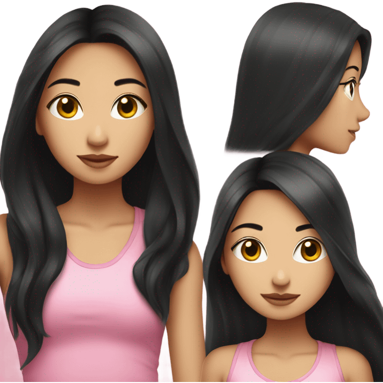 beautiful asian girl with long black hair wearing pink tank top emoji