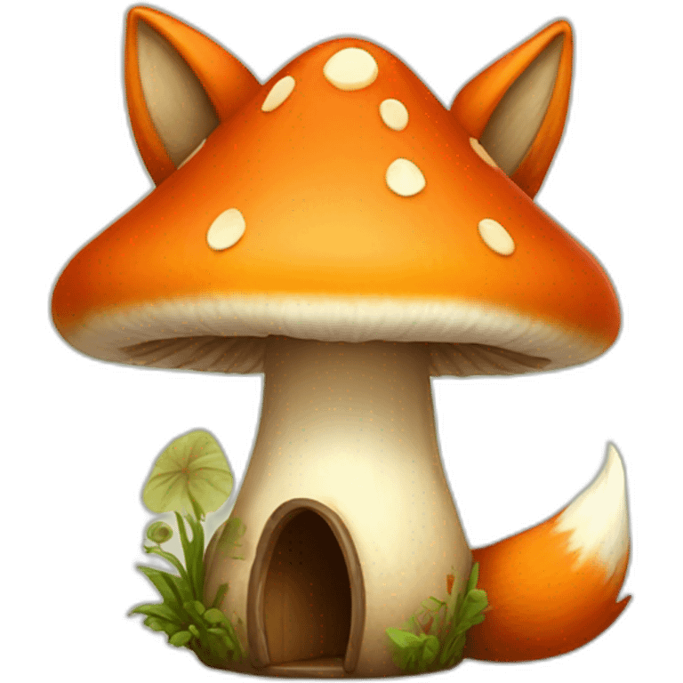 A fox in a mushroom house emoji