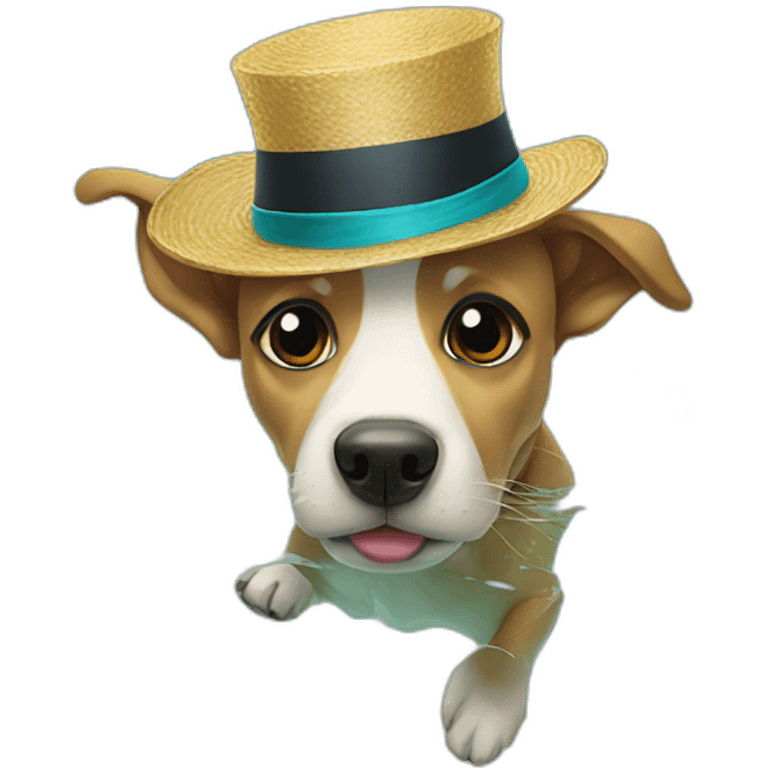 Dog wearing a fancy hat swimming emoji