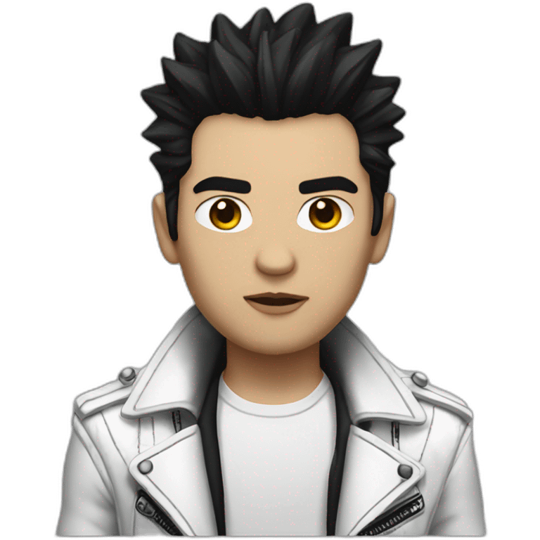 Punk male,dark hair, with white leather jacket with dark hair emoji