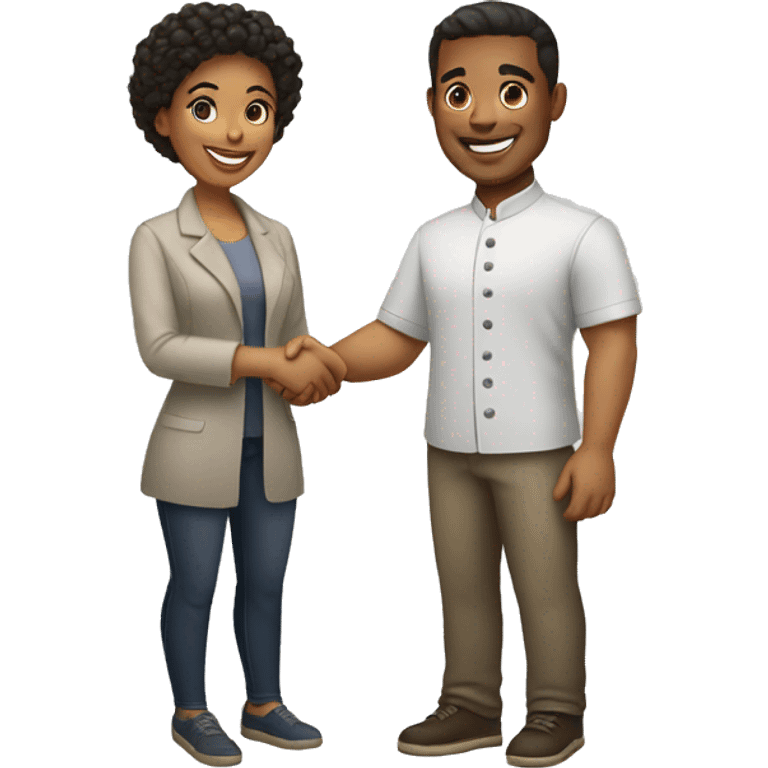 restaurant owner and blogger shaking hands, both with light skin, in great detail emoji