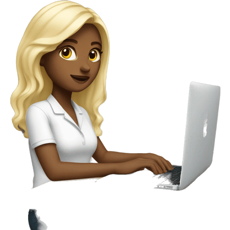 white blonde girl work at macbook emoji