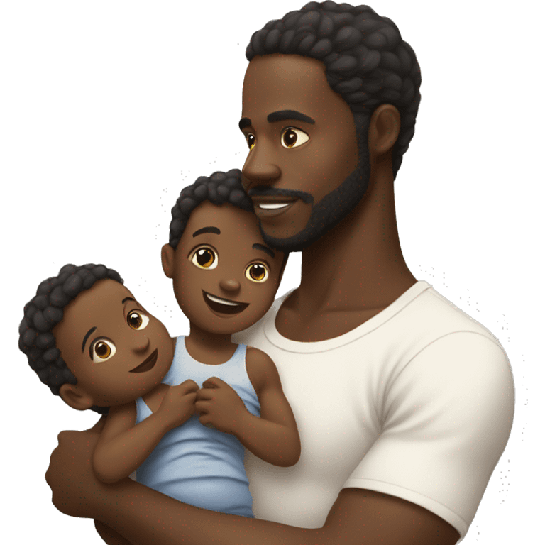 Black man holding child and baby oil emoji