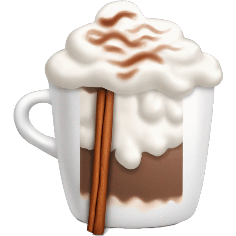 white mug of hot chocolate with whipped cream and cinnamon emoji