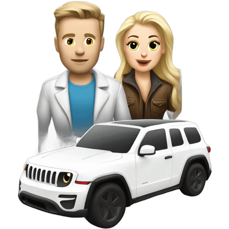 White Tesla and white jeep wrangler emoji