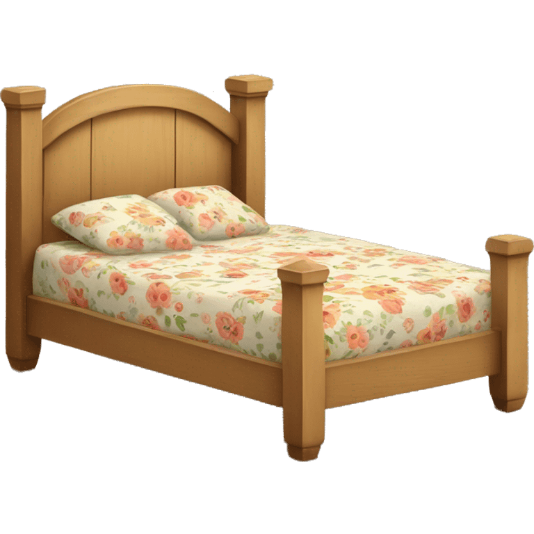 Wooden bed with floral bedding emoji