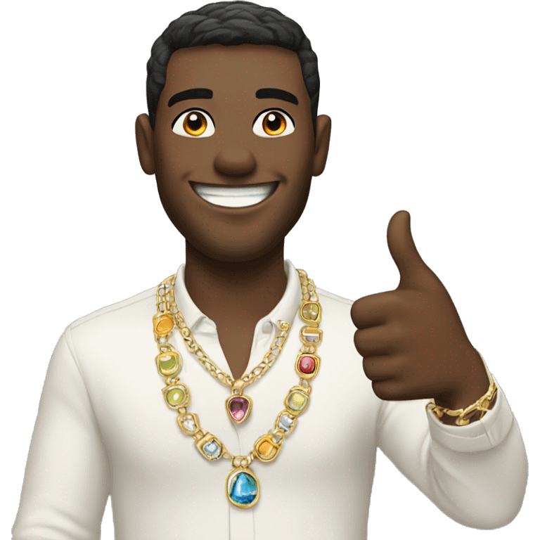 male portrait with jewelry giving thumbs up with smile  emoji