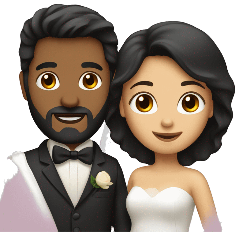 a wedding emoticon of a dark-haired woman and a dark-haired man with a beard emoji