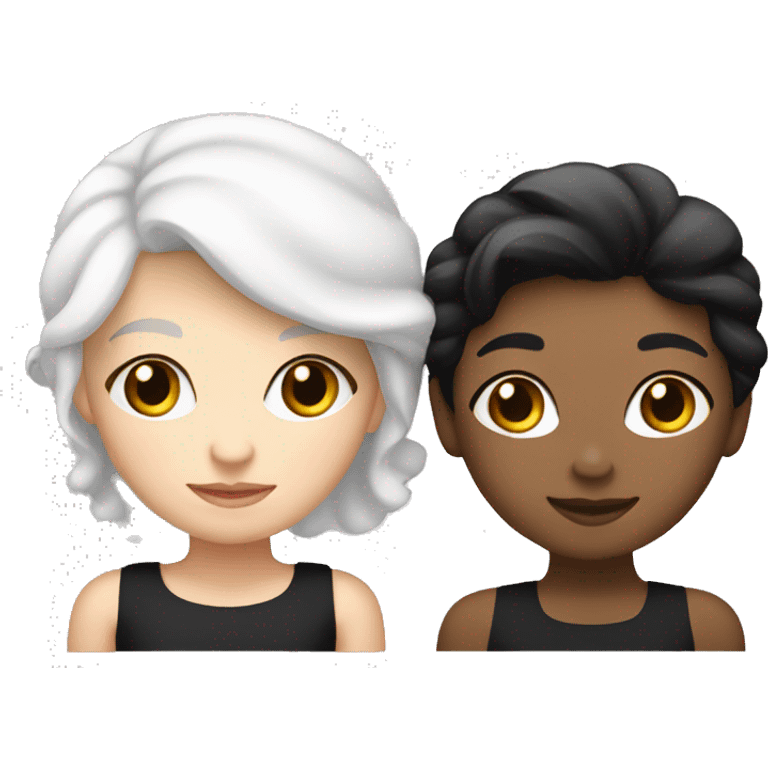 Lesbian couple, one girl wearing a white dress with white hair, the other wearing a black dress with black hair emoji