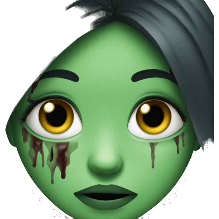 green zombie girl with black layered hair emoji