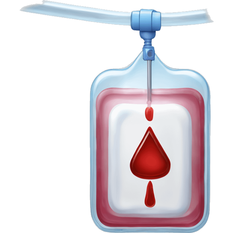 Rectangular transparent plastic iv bag filled with 500ml of blood hanging on an iv pole in an intensive care unit  emoji