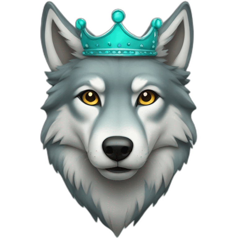 gray wolf with dark turquoise eyes with a crown emoji