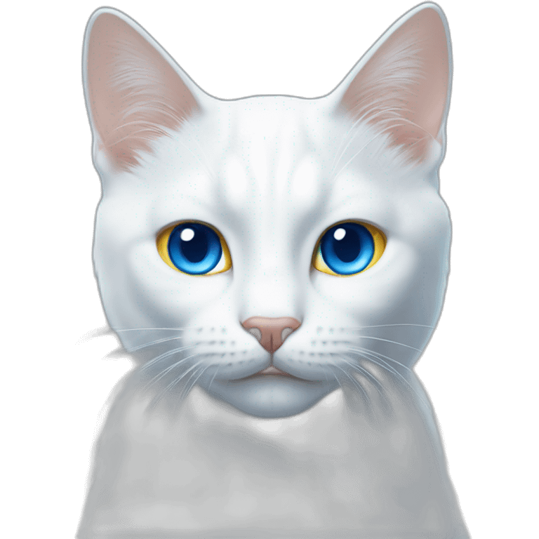 white cat with blue and yellow eyes  emoji