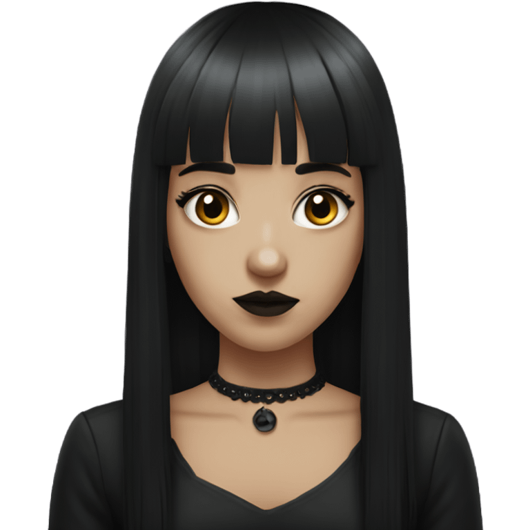 Goth girl with long black hair and bangs emoji