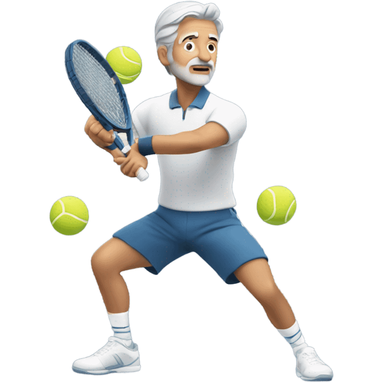 Gray haired man with a knee brace playing tennis like a pro emoji