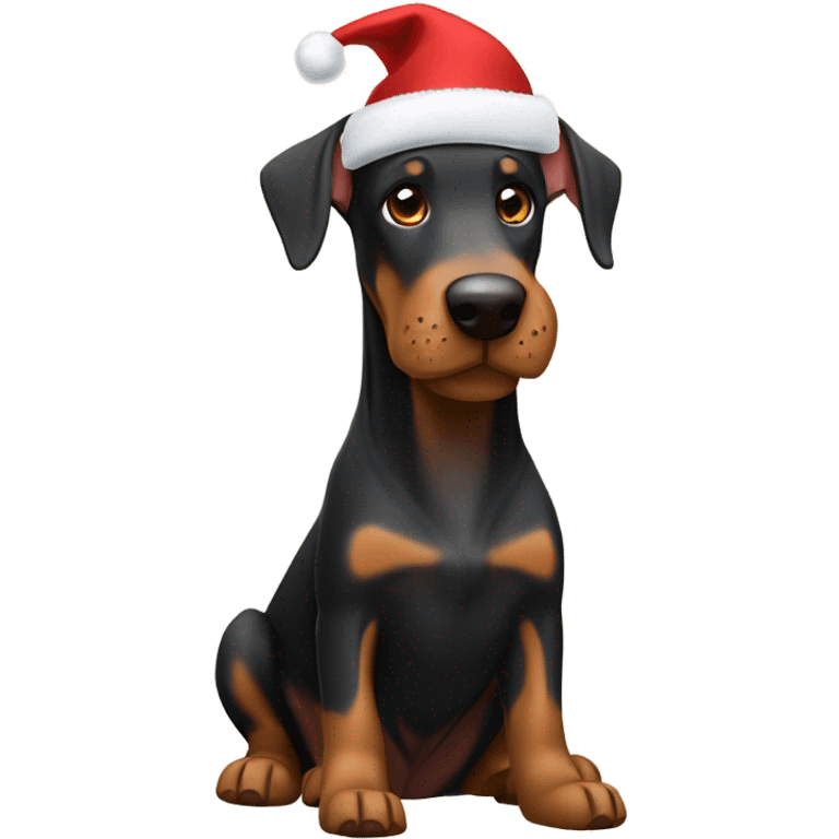 Doberman with Christmas hat ￼ emoji