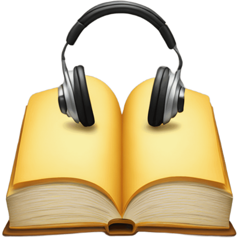 An iPhone-style emoji of a book wearing headphones. emoji