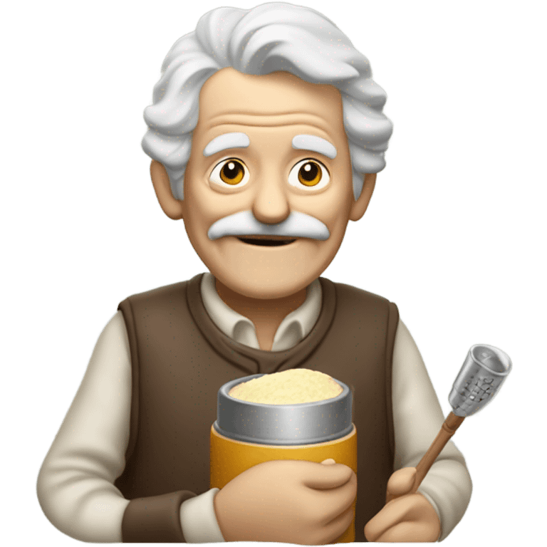 old man with lighter and a spoon of baking powder emoji