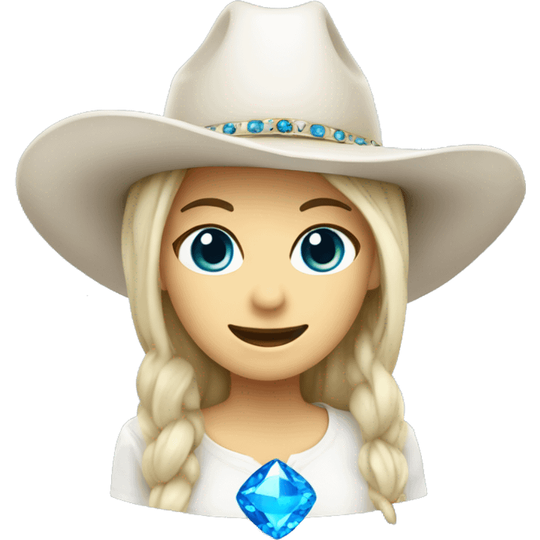 White cowgirl  hat with blue gem emoji