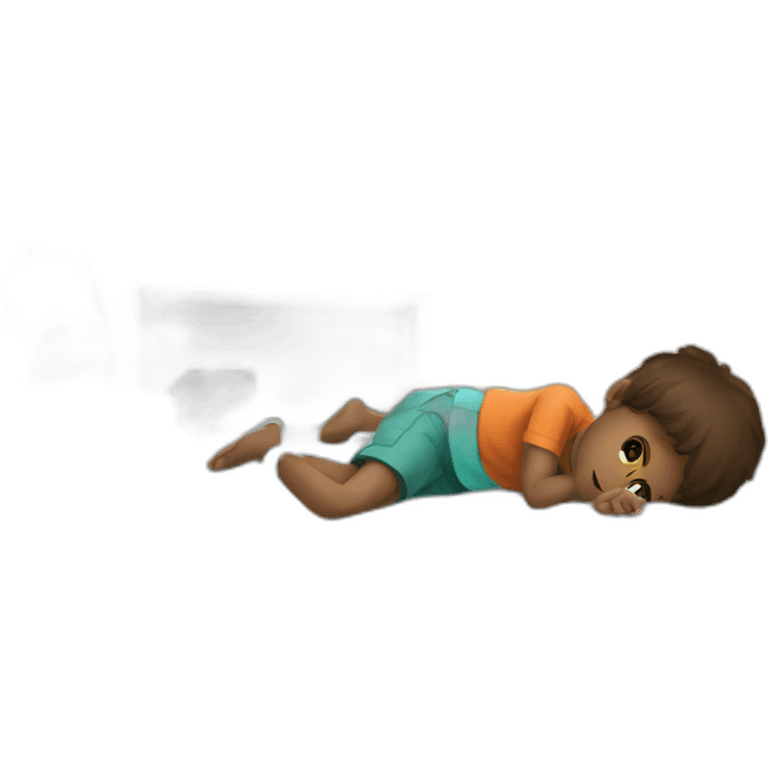 Boy playing with cell phone in his room lying down and wrapped up emoji