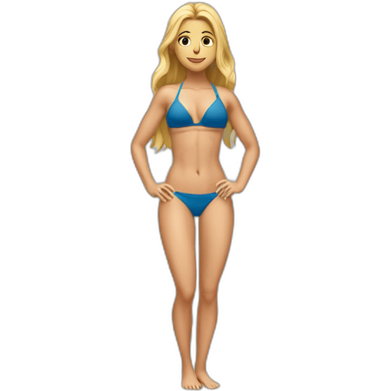 fit Caucasian woman bikini abs (hands-in-hair pose) (full body) emoji