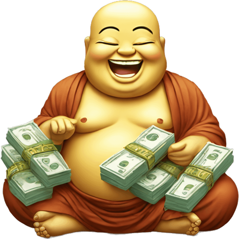 laughing buddha holding stacks of money emoji