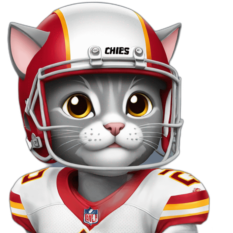 cute grey cat wearing a Kansas City Chiefs helmet emoji