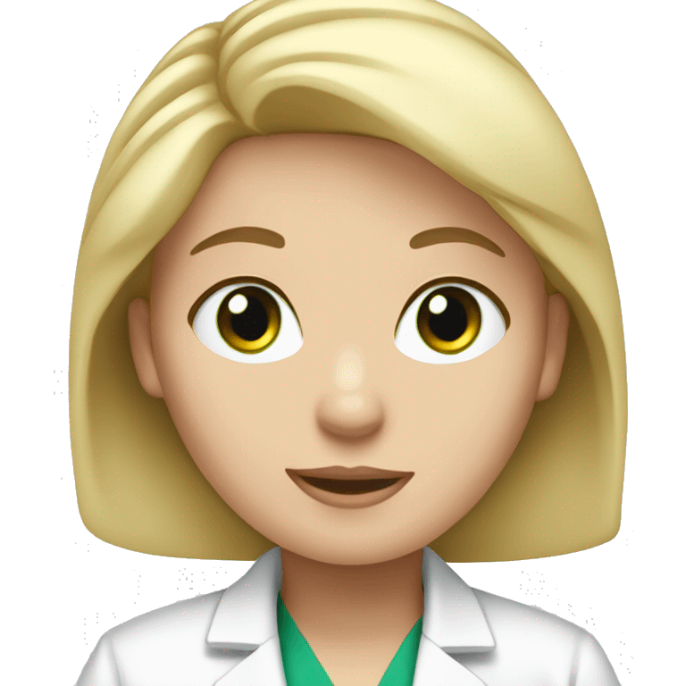 white girl with blonde hair green eyes wearing a lab coat emoji