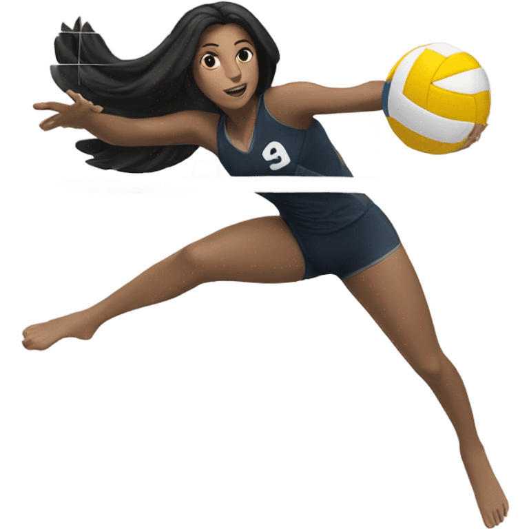 Dark hair girl diving for volleyball emoji