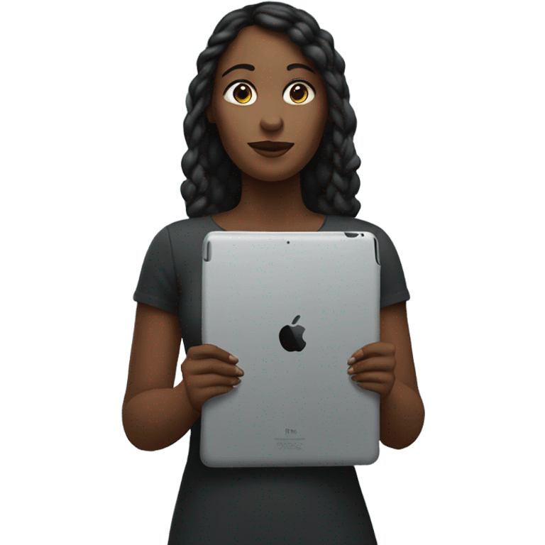 white woman standing with ipad emoji