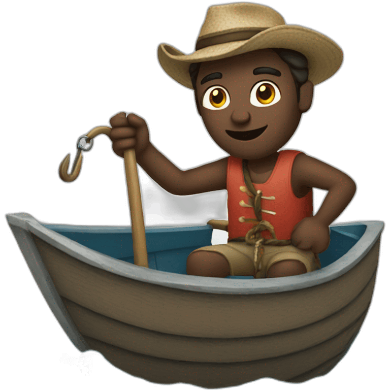 Man on boat with poal and hook  emoji