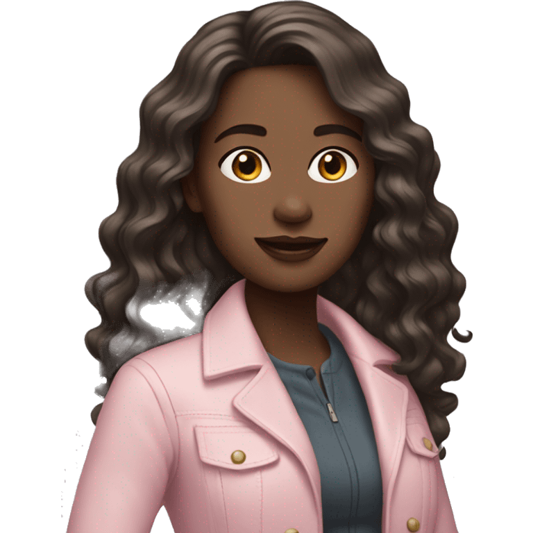 pale woman dark brown wavy long hair with light pink jacket emoji