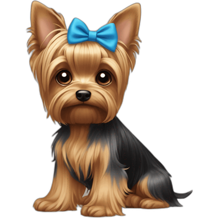 Yorkshire terrier ears down and blue bow emoji