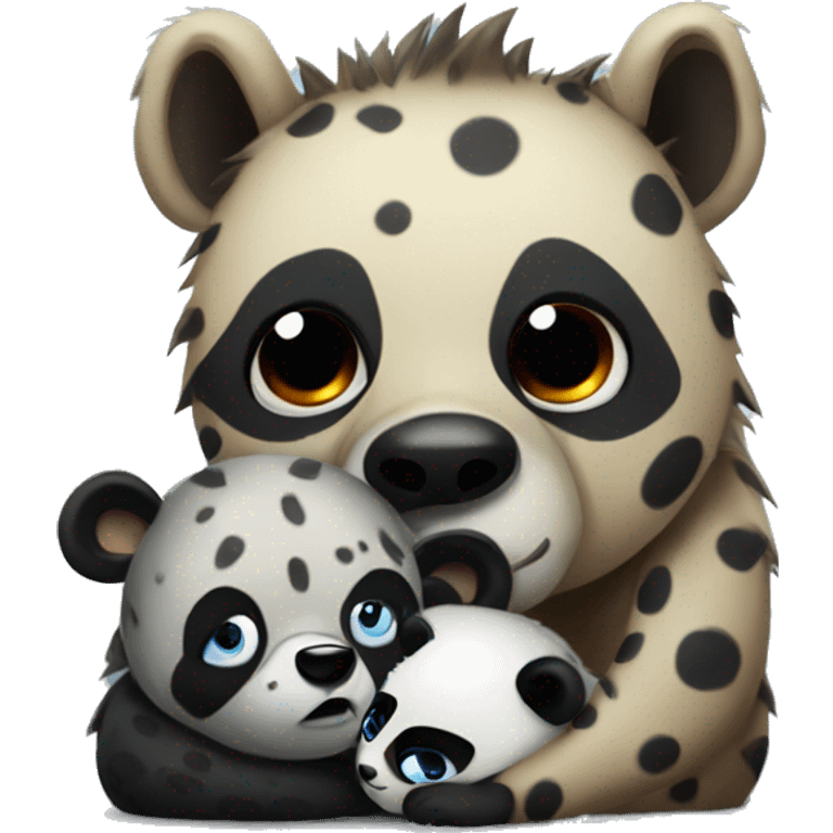 A hyena hugging a panda in a sad mood emoji