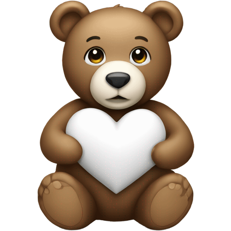 Teddy bear holding a white heart emoji