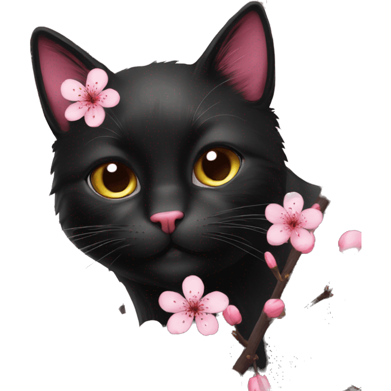 Cherry blossom flowers black cat  emoji