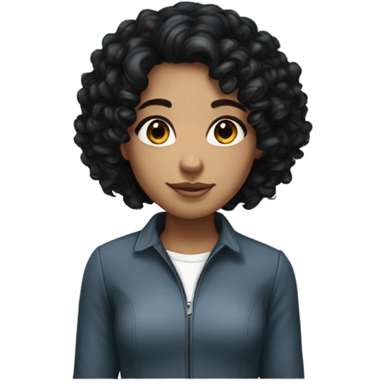 Girl with medium black curly hair, dark eyes and white skin emoji