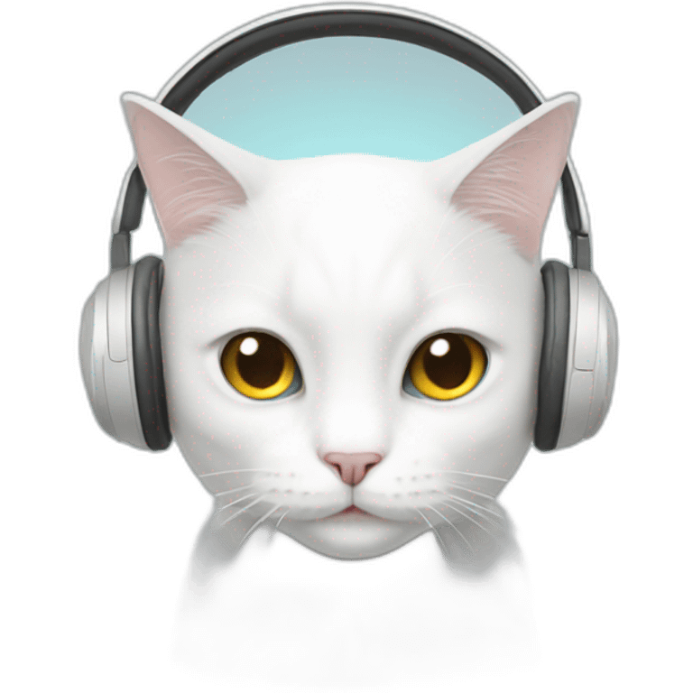 White cat with headphones emoji