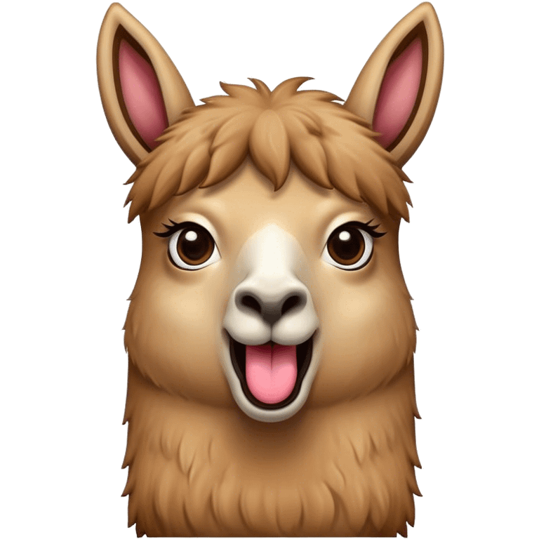 llama with a surprising face, wide eyes open , long tongue sticking out emoji