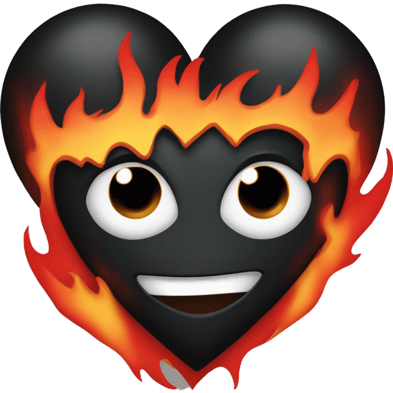 One black heart with red flames around it emoji