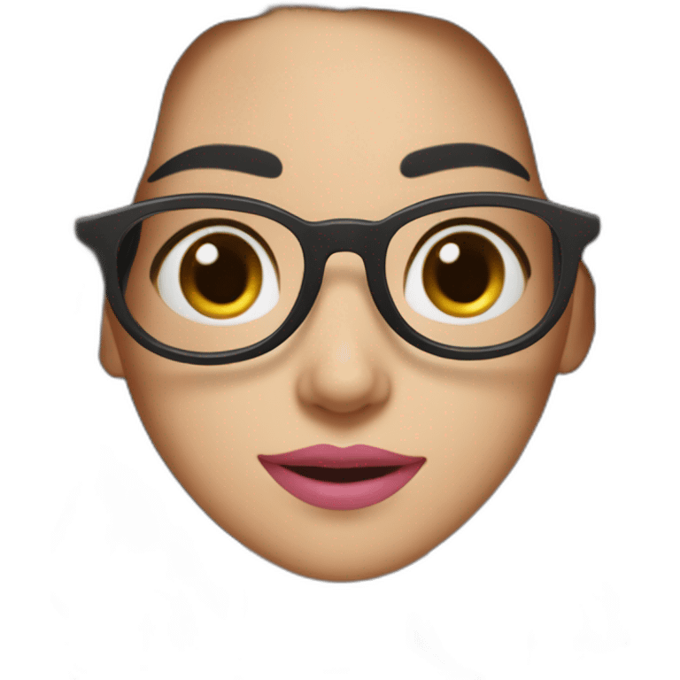 girl programmer with black long wavy hair and white skin and pink lipsand big eyes with rounded glasses emoji