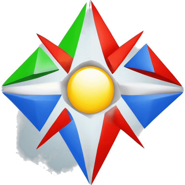 Base Shape: A triangular division to represent the unique layout.
Colors:
Green on the top-right.
Red on the bottom-right.
Blue triangle on the left.
Symbol: A simplified white sun with eight rays in the blue section. emoji