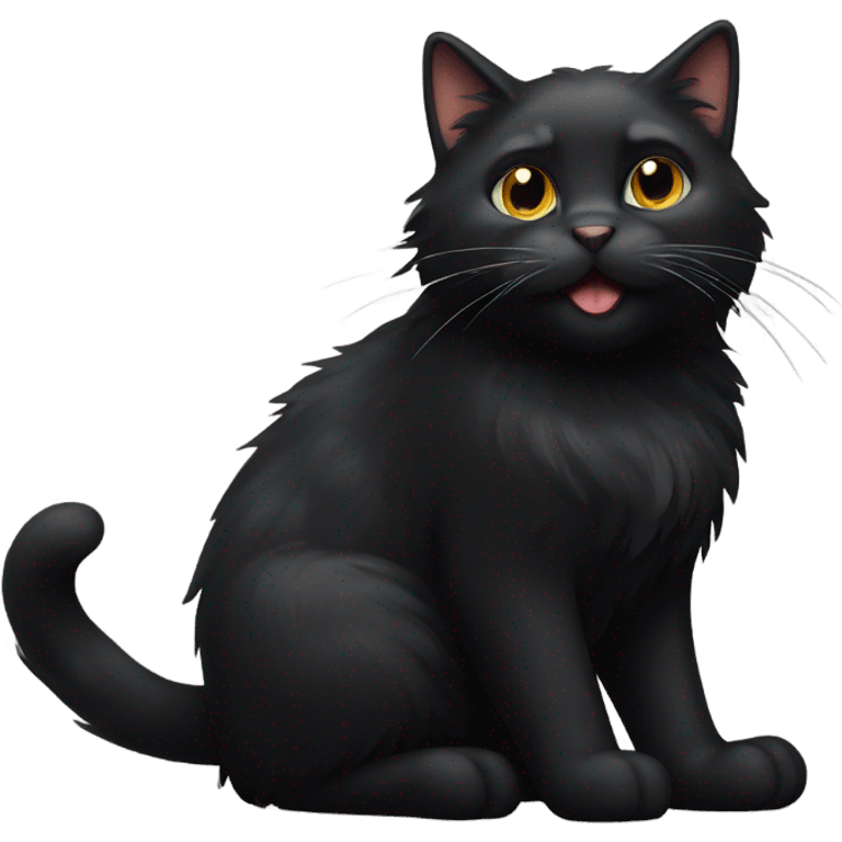 fluffy black cat stretching emoji