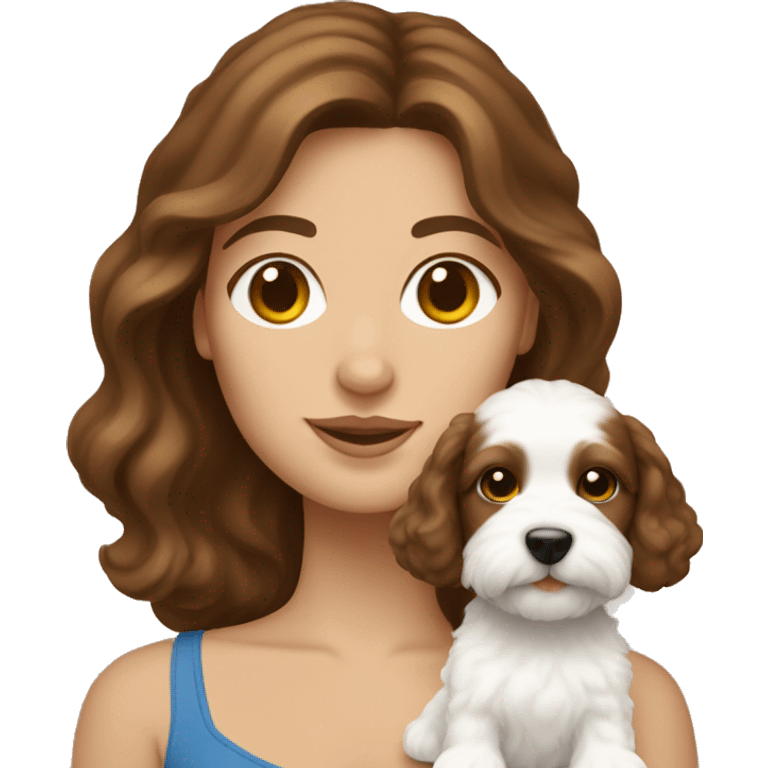 Brown hair woman and her cavachon puppy emoji