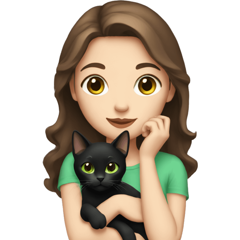 Girl with brown hair Green eyes holding a black cat emoji