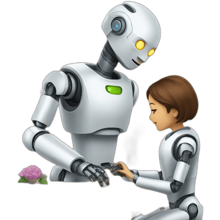 a robot play with a mom when she fixing it emoji